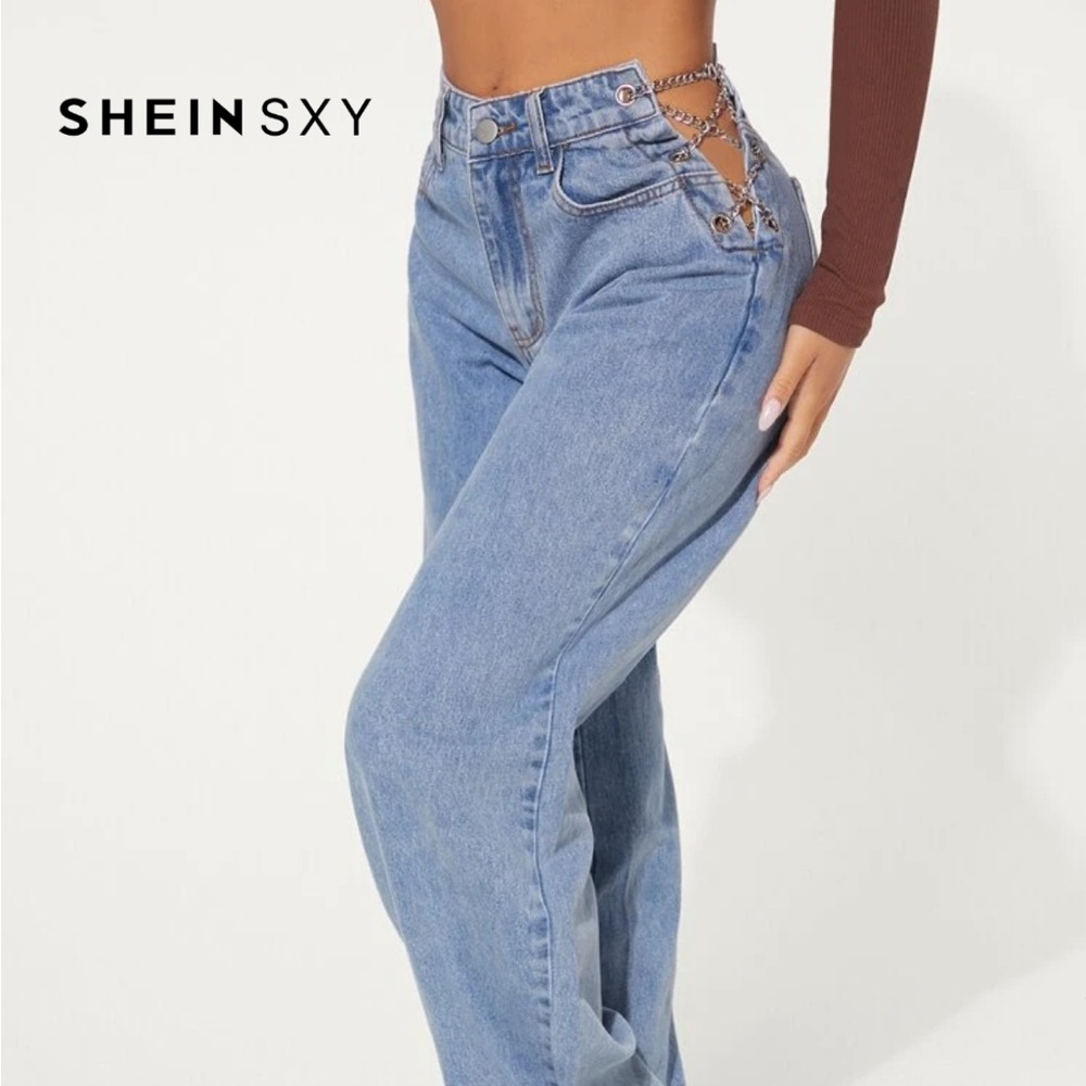 Women's chain straight leg Jeans